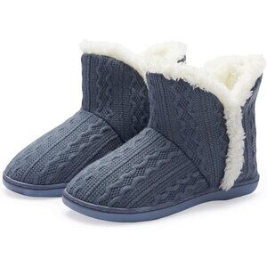 Women's Winter Warm Dark Gray Fluffy Fur Lined Plush Bootie Slippers Shoes
